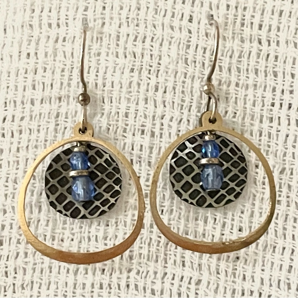 Elegant Gold and Blue Dangle Layered Earrings